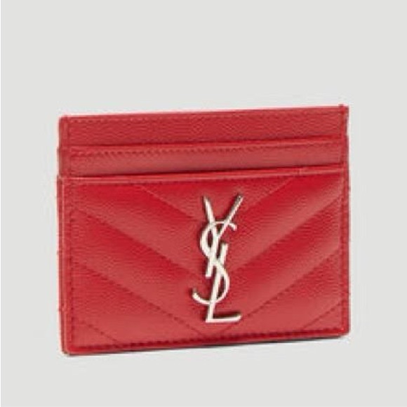 **NEW*** SAINT LAURENT Monogram YSL Card Holder Red with Nickel Hardware $350 - Picture 5 of 10